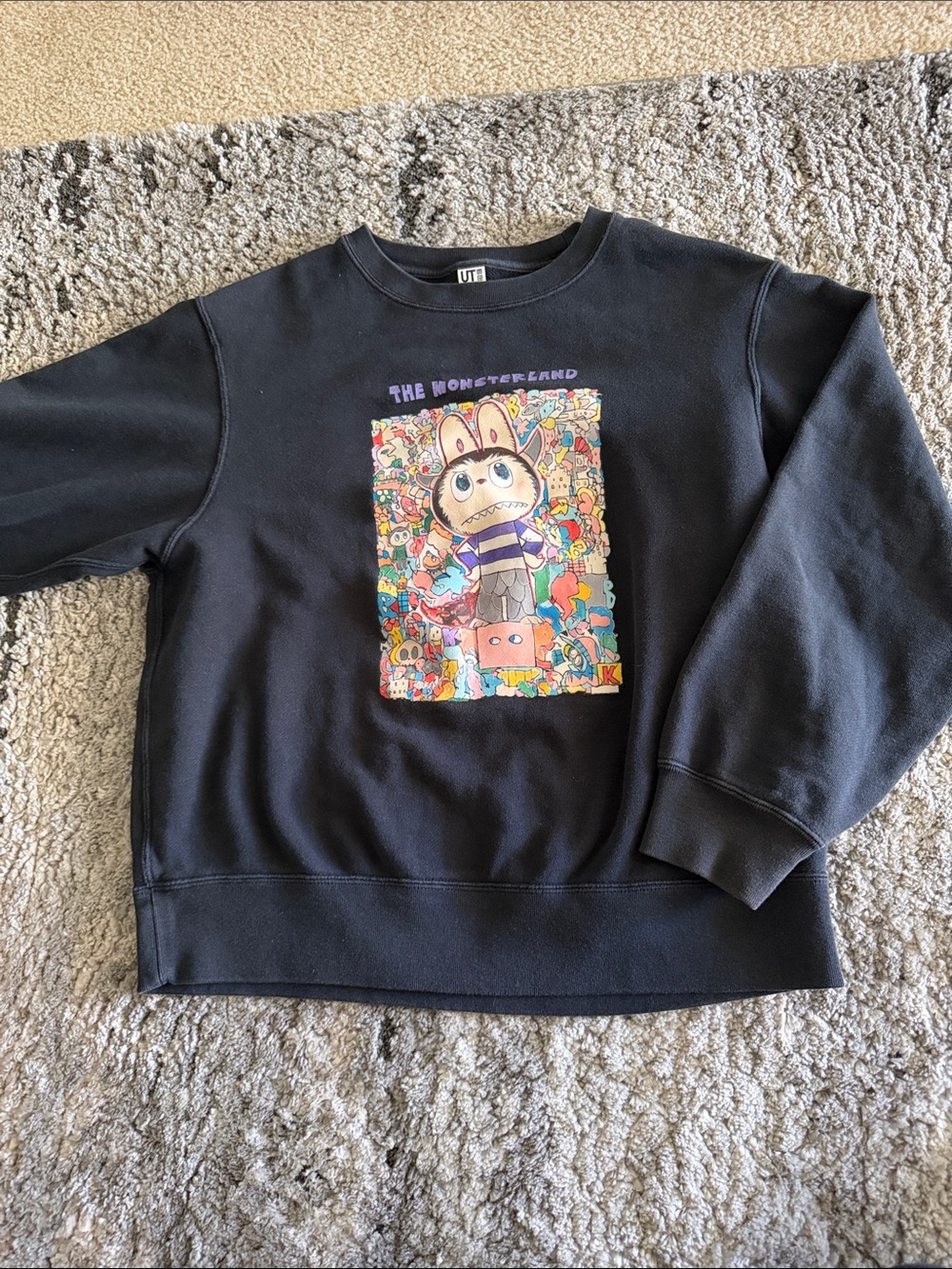 Uniqlo Black Crewneck Sweater with Colorful Monsterland Graphic